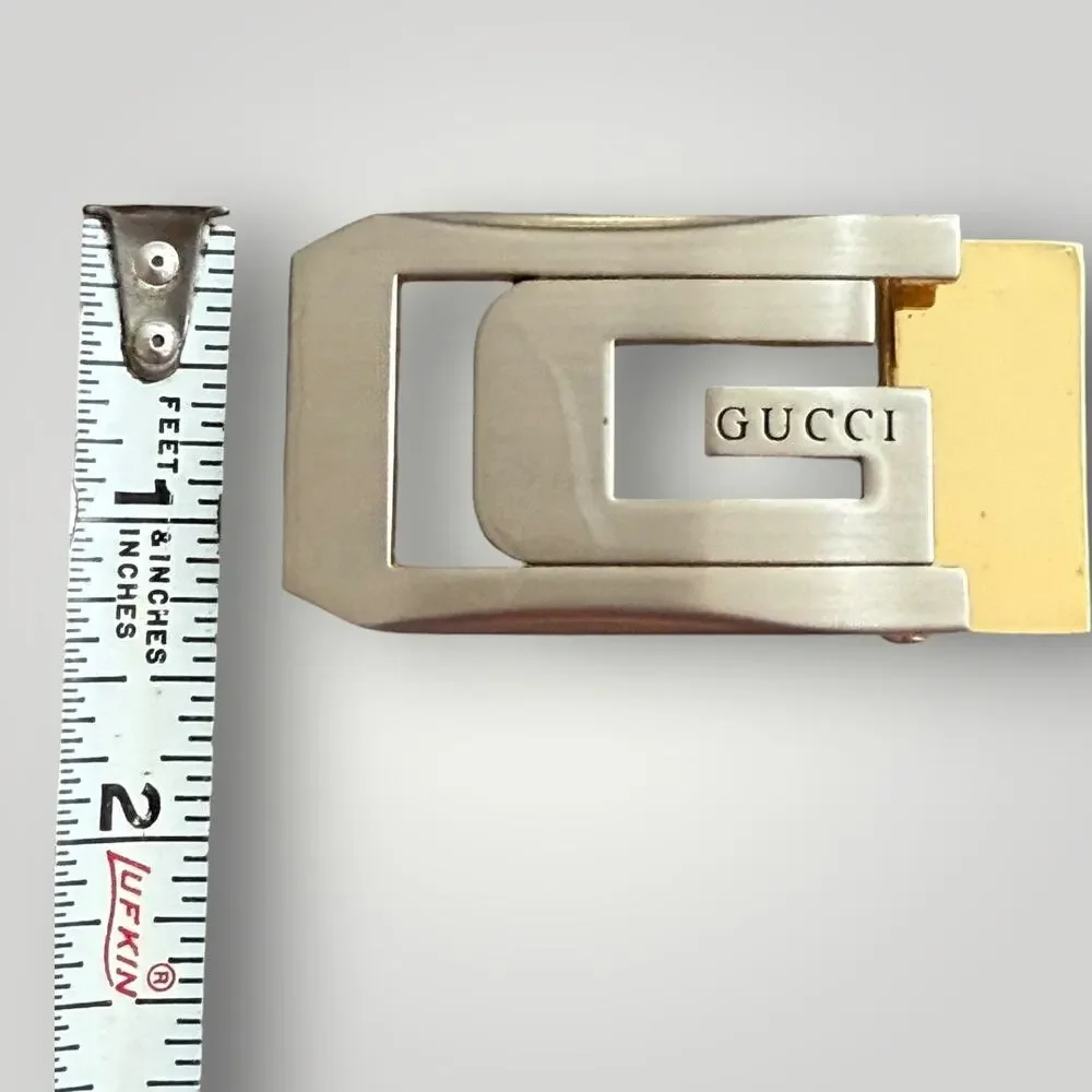 Gucci G Logo Belt Buckle Silver & Gold Tone Metal Vintage Authentic - Picture 10 of 10